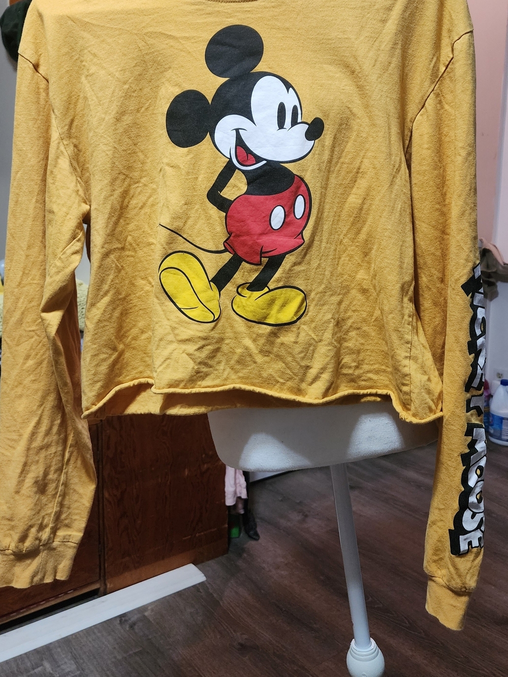 Disney Mustard Yellow Mickey Mouse Crop Sweatshirt Sz Lrg
